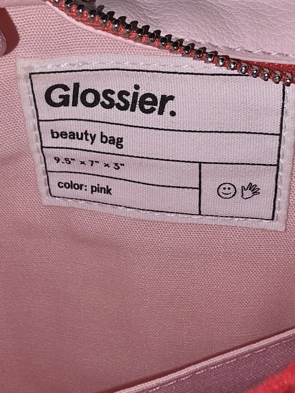 Glossier Beauty Bag Pink Cosmetic Pouch Logo Front Pocket 9.5